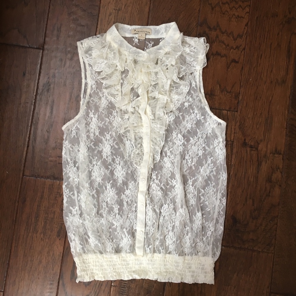 NWOT Forever 21 Sheer Lace Top - Ivory - L